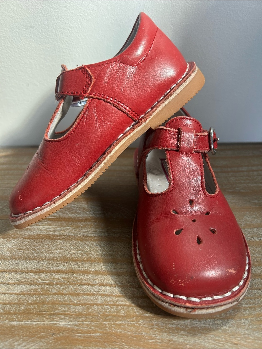 L'Amour Red Leather T-Strap Mary Jane Kids Shoes